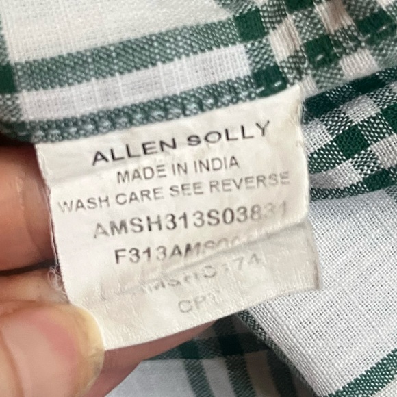 Allen Solly Men’s 100% Cotton Green Cream Plaid Short Sleeve Button Down Size 38 - Picture 5 of 8